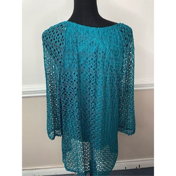 Kim Rogers Teal Lace Blouse Size X-Large - Picture 3 of 6